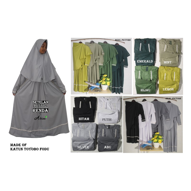 AZ - XXL ( 10 Thn - Remaja) Setelan Gamis Renda Anak Katun Toyobo Fodu by Altiza