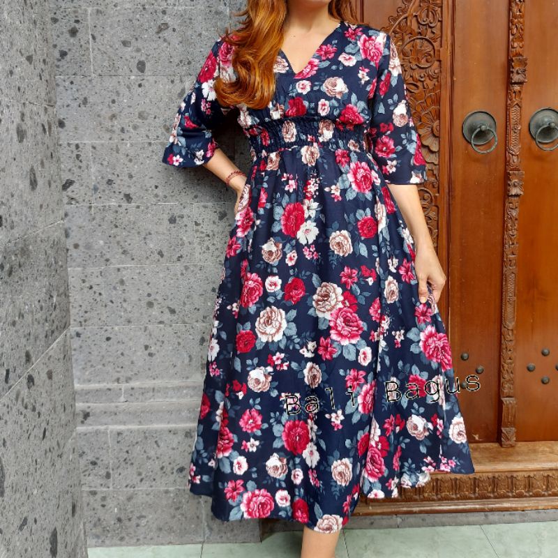 GAMIS BALI / DRES MOZA ( lengan lonceng)-Mw1 navy