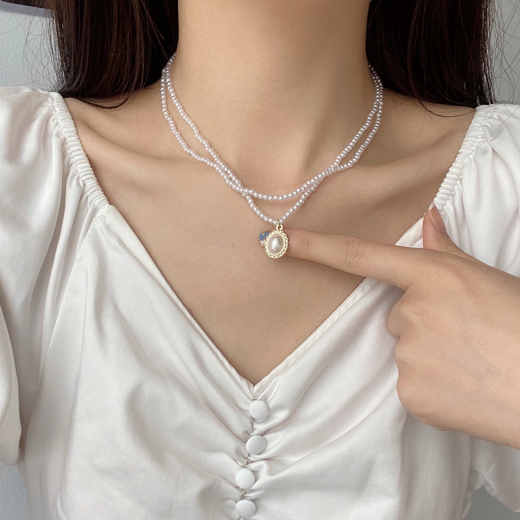 Pearl Necklace Accessories Retro Double Clavicle Chain Light Luxury Pendant