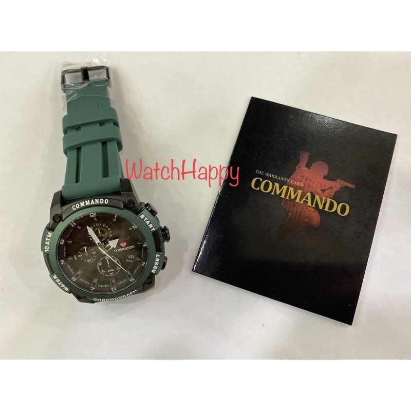 Commando 7004 C 7004G-3 C7004 C 7004 Mens Watch Green Rubber Black Dial Crono 100% Original Garansi