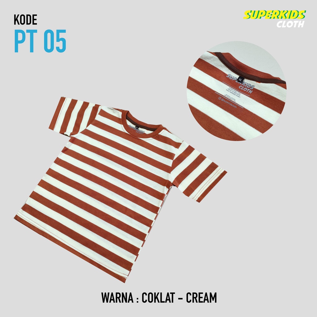 KAOS ANAK STRIPE SALUR COKLAT KREM TERMURAH ECER GROSIR SUPERKIDS CLOTH 1 - 8 TAHUN