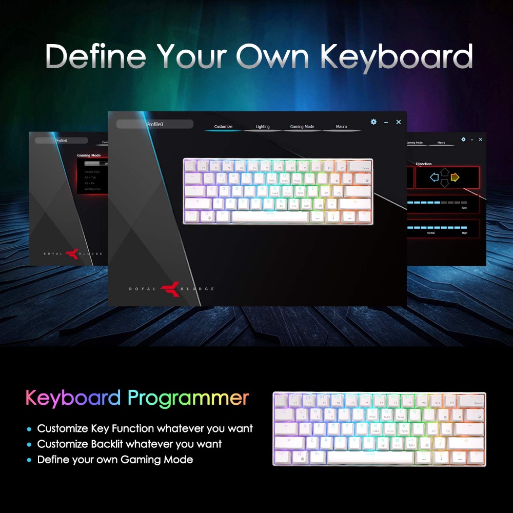 【Beli dua diskon 20%】 RK61 Wireless Bluetooth 61 Keys RGB Backlight 3 Modes Hotswap Gaming Mechanical Keyboard for PC Royal Kludge