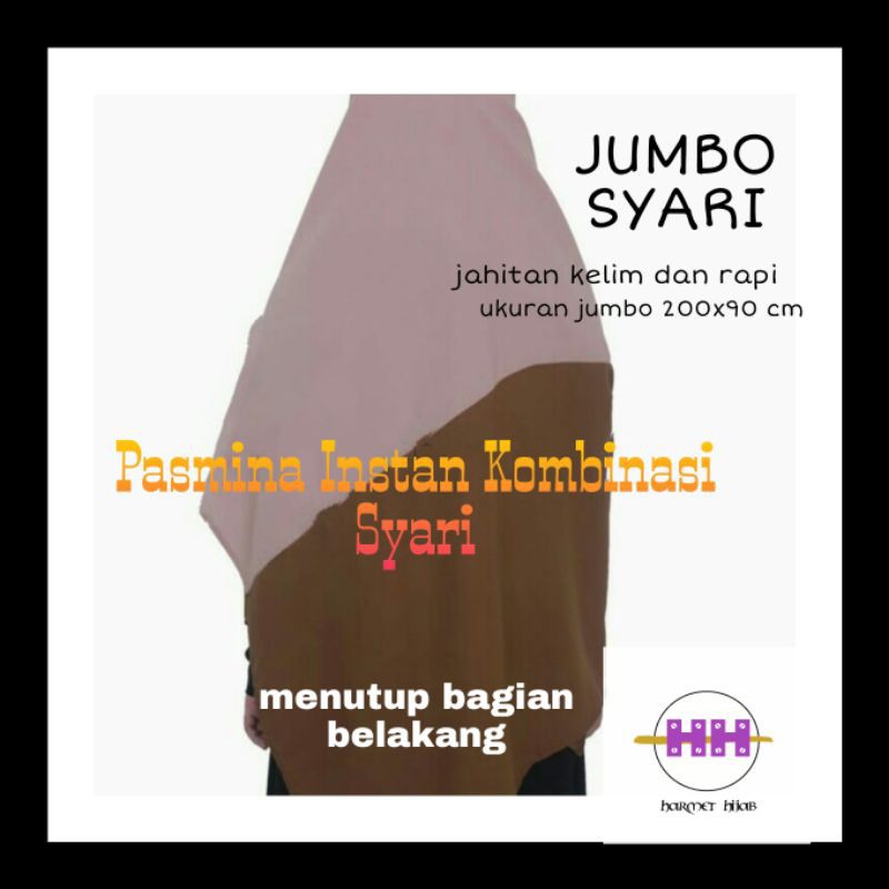 HIJAB PASMINA KERUDUNG PASHMINA INSTAN KOMBINASI JUMBO SYARI NON PET KOMBINASI UKURAN 200X90CM