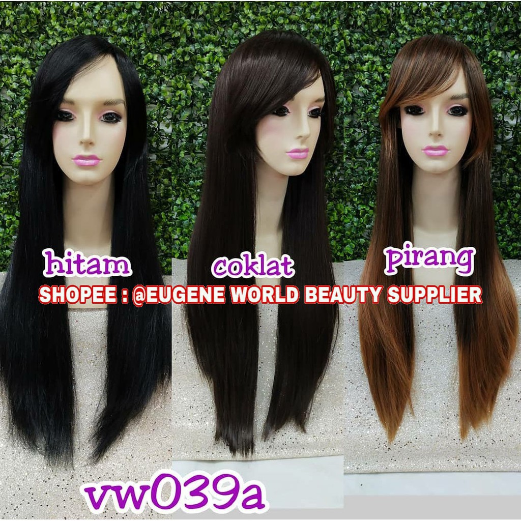 WIG WANITA PANJANG LURUS WIG CEWEK KOREA NATURAL RAMBUT ASLI PONI SAMPING HITAM COKLAT PIRANG 039