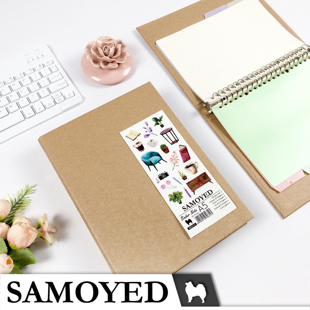

Binder Note / Loose Leaf Binder A5 - 20 Ring Aesthetic / Esthetic / Vintage Hardcover Kraft Samoyed