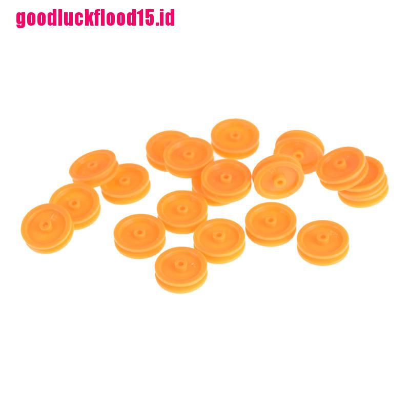 (LUCKID) 20pcs Sabuk Pulley Plastik Oranye Lubang 2mm Untuk Mainan Mobil RC DIY