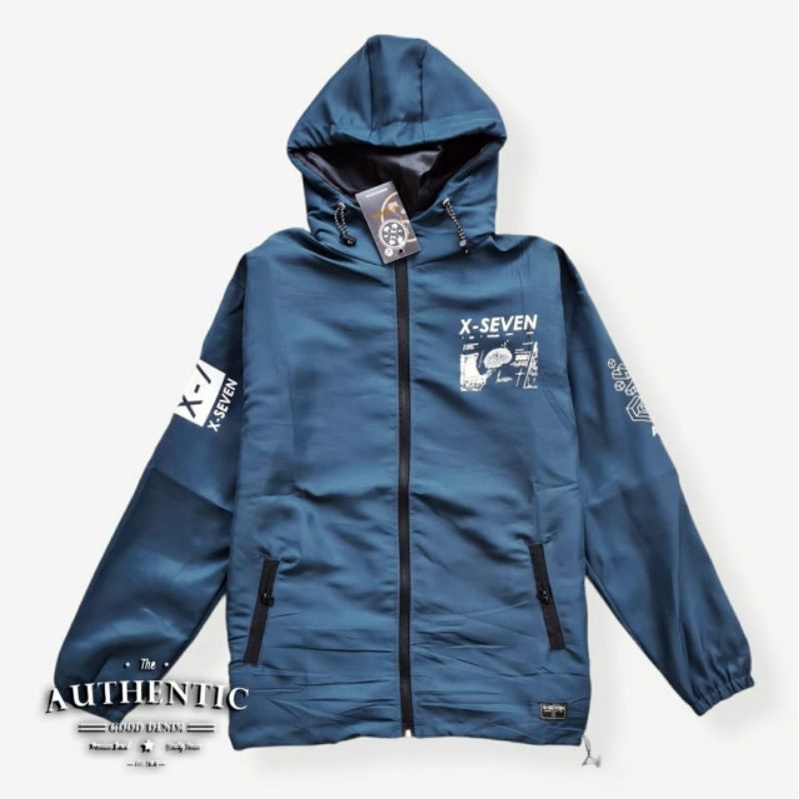 Jaket Taslan Outdoor Waterproof X-SEVEN Motif Pria Kekinian