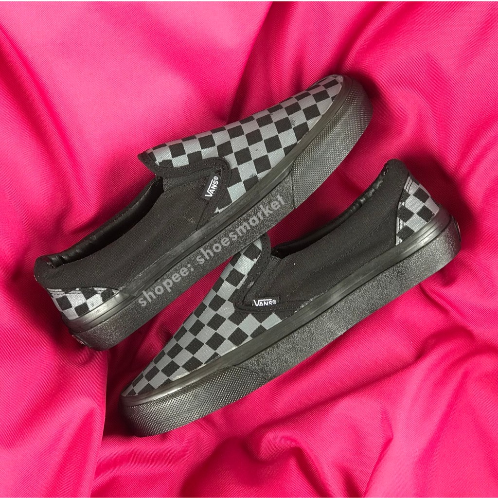 OBRAL SEPATU VANS SLIPON CHECKERBOARD GREY BLACK