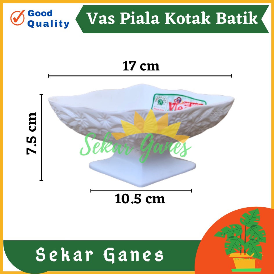 Vas Piala Kotak Batik Putih Pot Piala Plastik Bunga Plastik Dekorasi Vas Bunga Aesthetic Plastik Keramik - Pot bunga tanaman piala hias interior motif WAJIK putih - GREEN LEAF 622