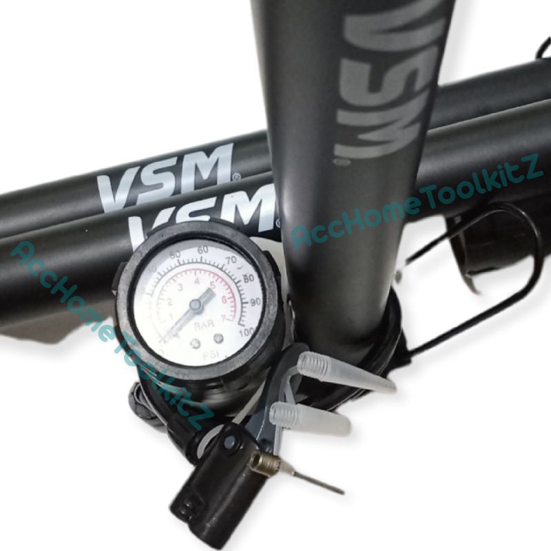 Pompa Angin Sepeda Motor Mobil Tabung Meter Black Crome / Pump Hitam Solid / Bola Balon - VSM dijamin ASLI ORI