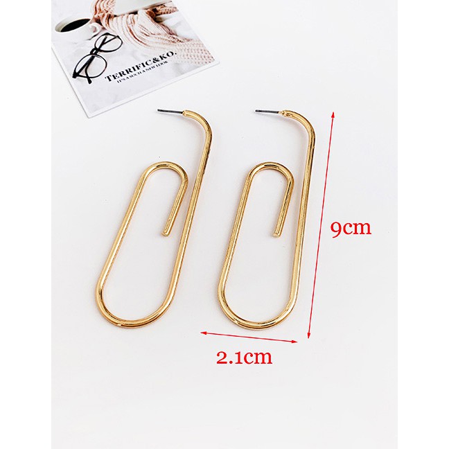 LRC Anting Tusuk Fashion Golden Alloy Paper Clip Stud Earrings D84458