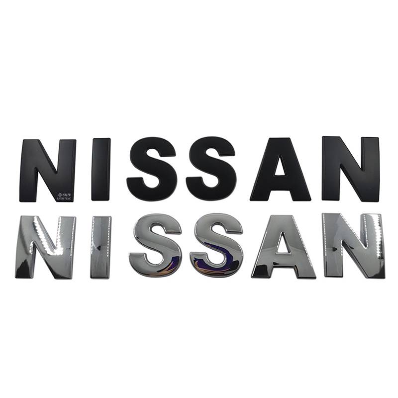 NISSAN Hood Emblem DIY Letter 45mm Chrome/Black Car Decals Stickers