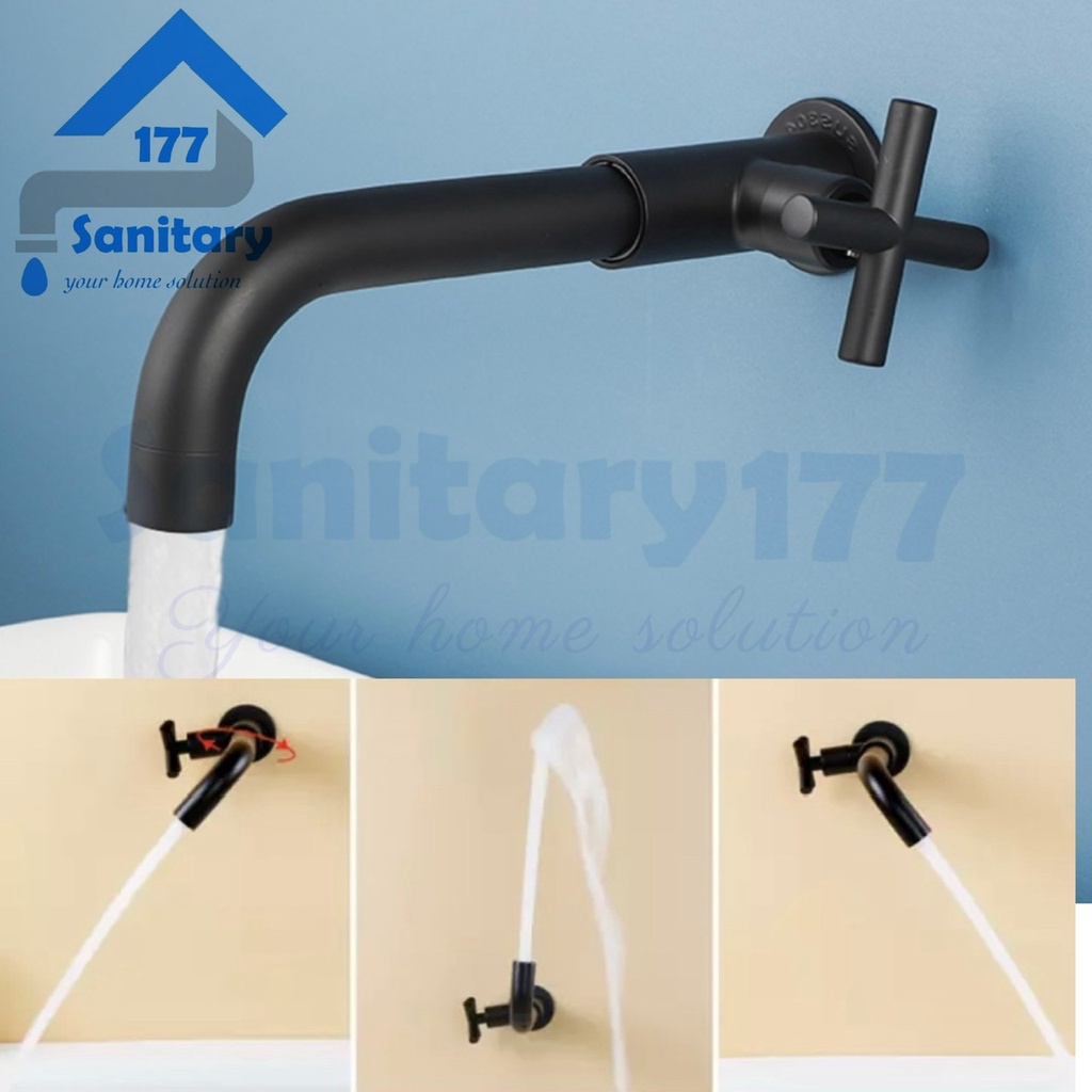 Keran wastafel Kuningan Baling Hitam Tembok 57A-kran air wastafel  cuci tangan wudhu basin faucet putar 360 black matte