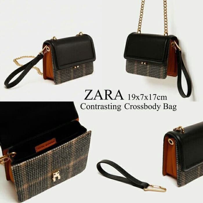 Tas Wanita Tas Zara Houdstooth Import Branded Original Crossbody GT - Hitam