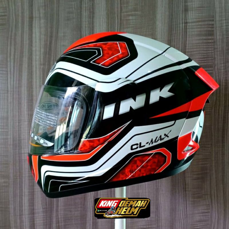 HELM INK CLMAX MOTIF SERI 5 BLACK WHITE RED FLUO HELM TOURING FULL FACE INK CL MAX SERI 5 ORI MURAH