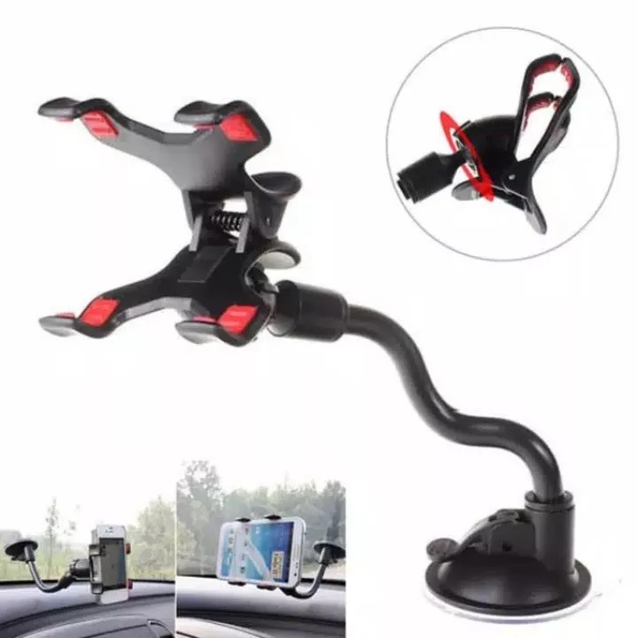 Soft Tube Car Holder Mobil Jepit 4 Cakar Tempel Kaca Dashboard Gps HP Flexible Universal