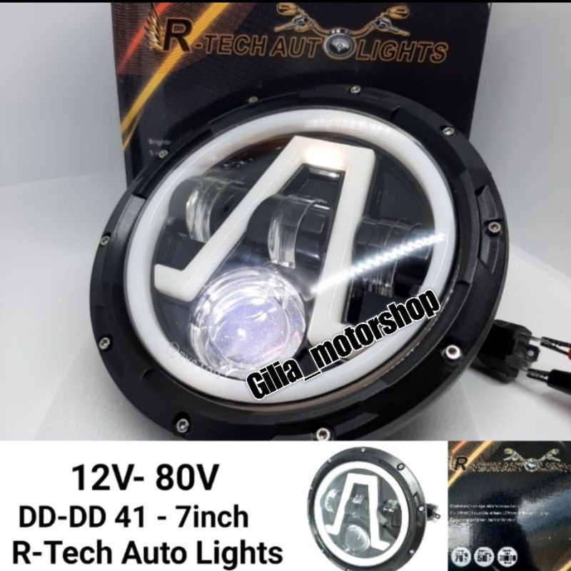 LAMPU DEPAN DAYMAKER 7 INCH DD41 12V-80V R-TECH AUTOLIGHTS ORIGINAL BULAT HEADLAMP UNTUK MOTOR MOBIL