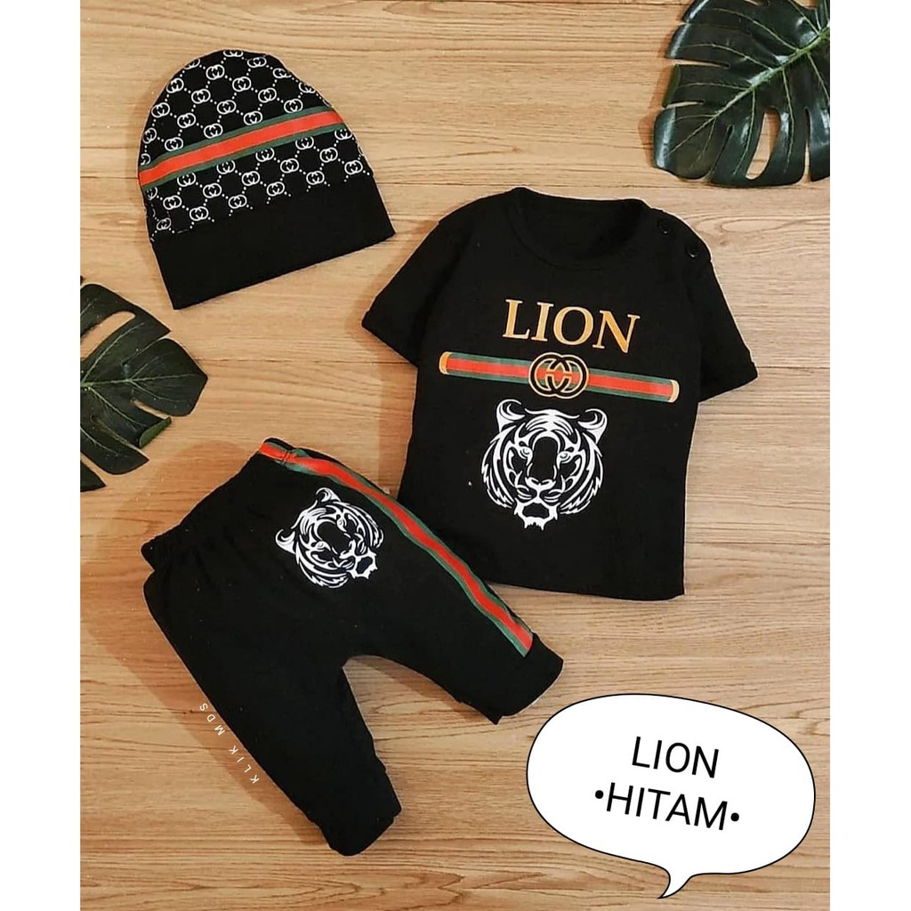 Setelan Baju Bayi Pakaian Anak Laki-Laki Free Topi Boutique Lion 1 Ukuran Estimasi 0-9 Bulan