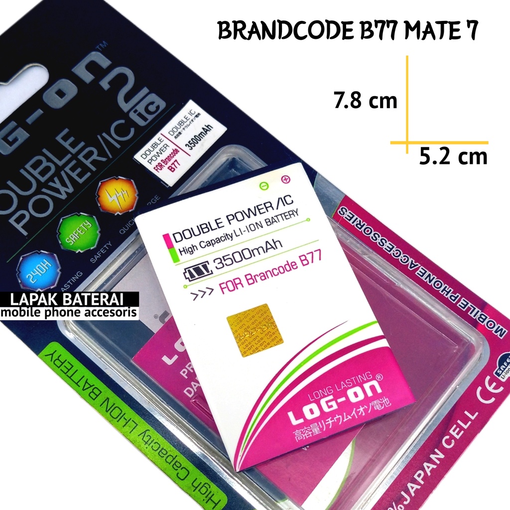 LOG - ON Baterai Brandcode B77 Mate 7 Double IC Protection Battery Batre
