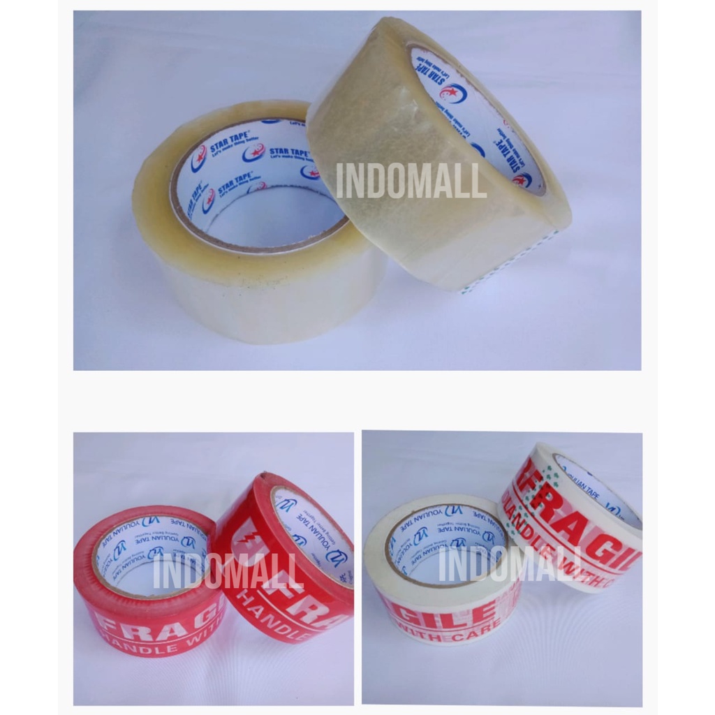 LAKBAN FRAGILE 4.8mmx100m full / LAKBAN BENING / Lakban barang mudah pecah / lakban hati hati gampang pecah / isolasi lakban fragile merah dan putih / isolasi lakban jangan dibanting