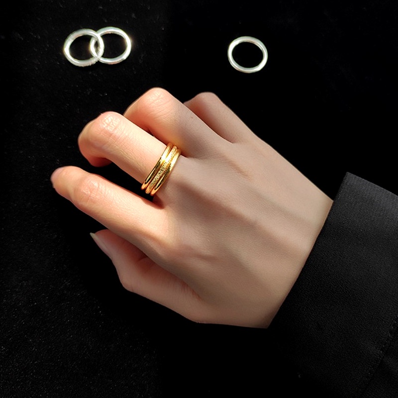3 Pcs/Set Cincin Titanium Klasik Sederhana Buram Lapis Emas 18k Anti Karat Pasangan Aksesoris Perhiasan