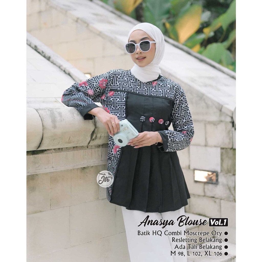 Blus Fashion Motif Unik Cantik Katun Kombinasi Mosscrepe Formal Seragam Baju Kantor Karyawan Bank 04