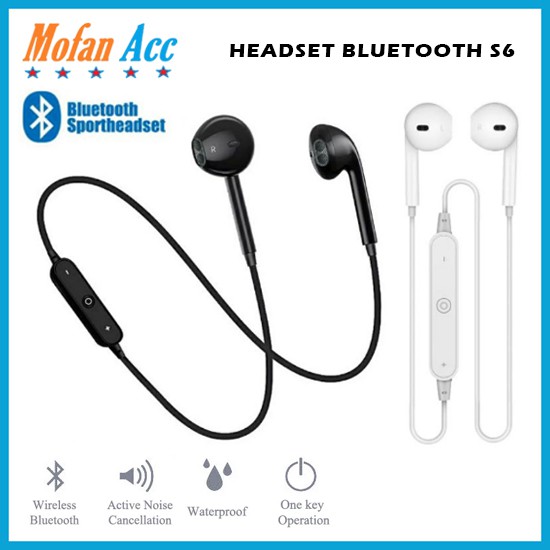 Headset Bluetooth s6 Sport Earphone Blutooth Samsung Wireless Music Blutut Olahraga Lari Running