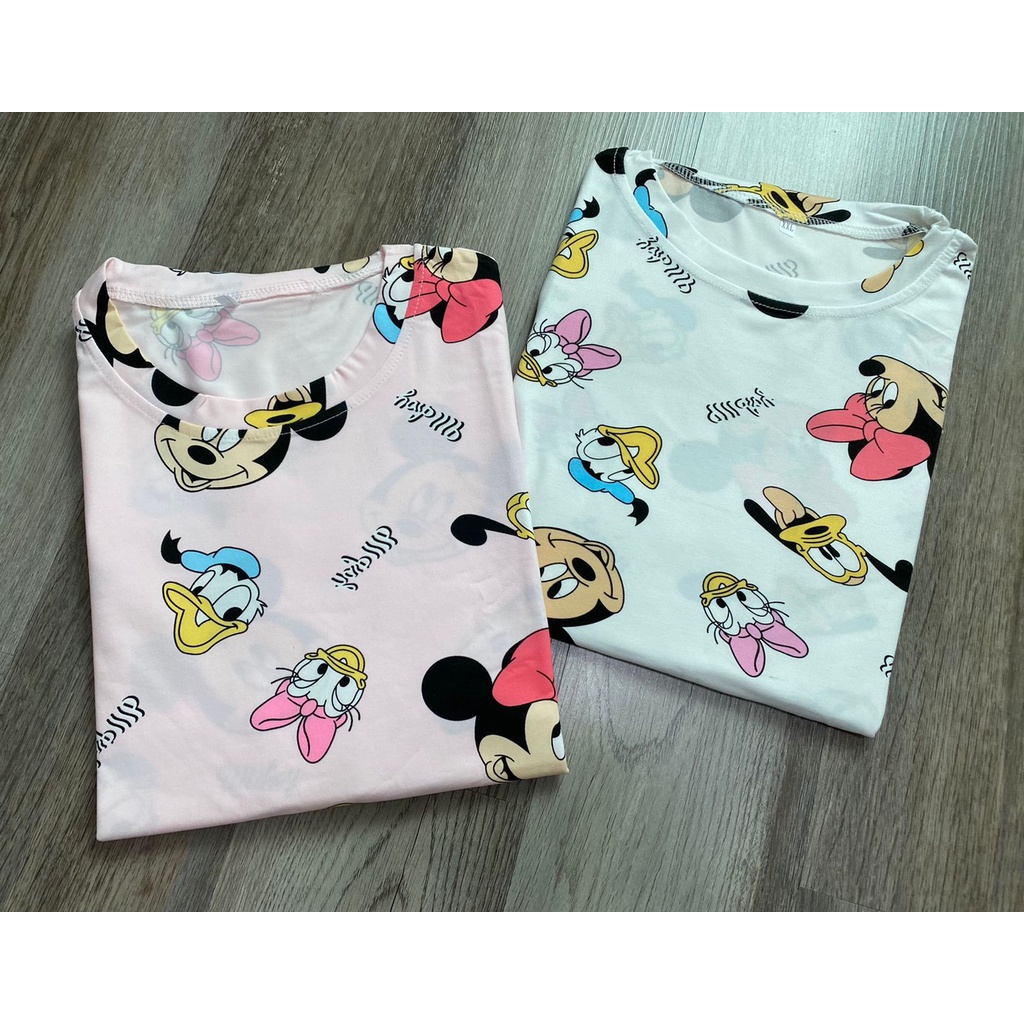 Oversize Tee Tshirt Model Longgar Untuk Wanita Motif Mickey Minnie