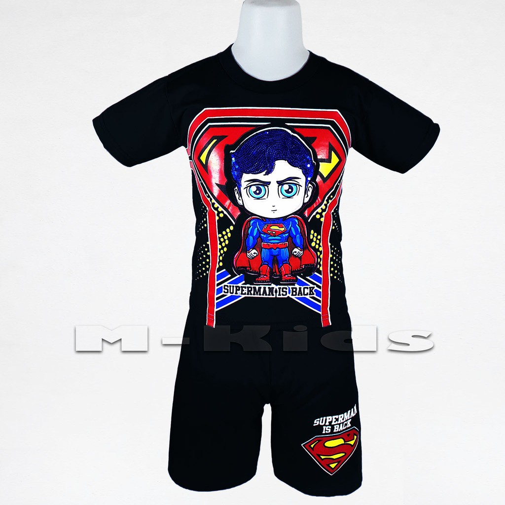 MKids88 - Baju Setelan Kaos Anak Laki-Laki Mata Nyala Lampu LED Superhero Karakter SUPERMAN