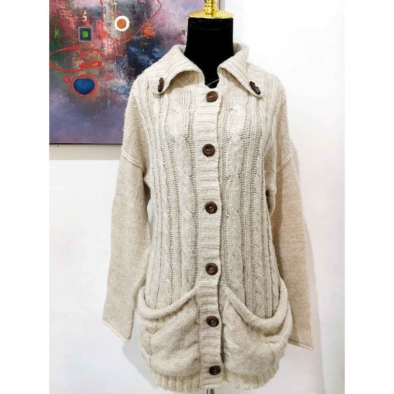 Long Cardigan Rajut Kepang cable knit / cardi korea