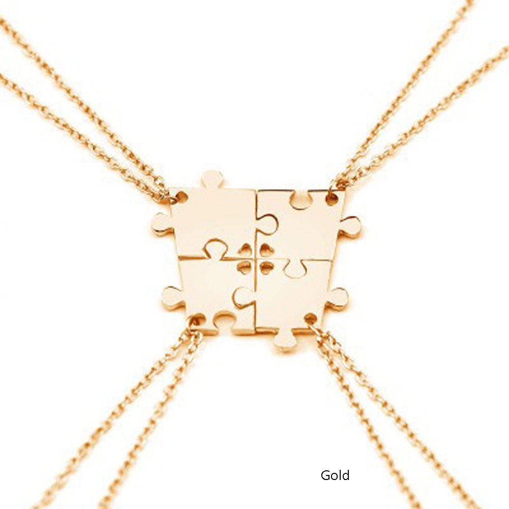 Creative Women Fashion Four Puzzle Necklace Pendant Necklace Jewelry Accessories