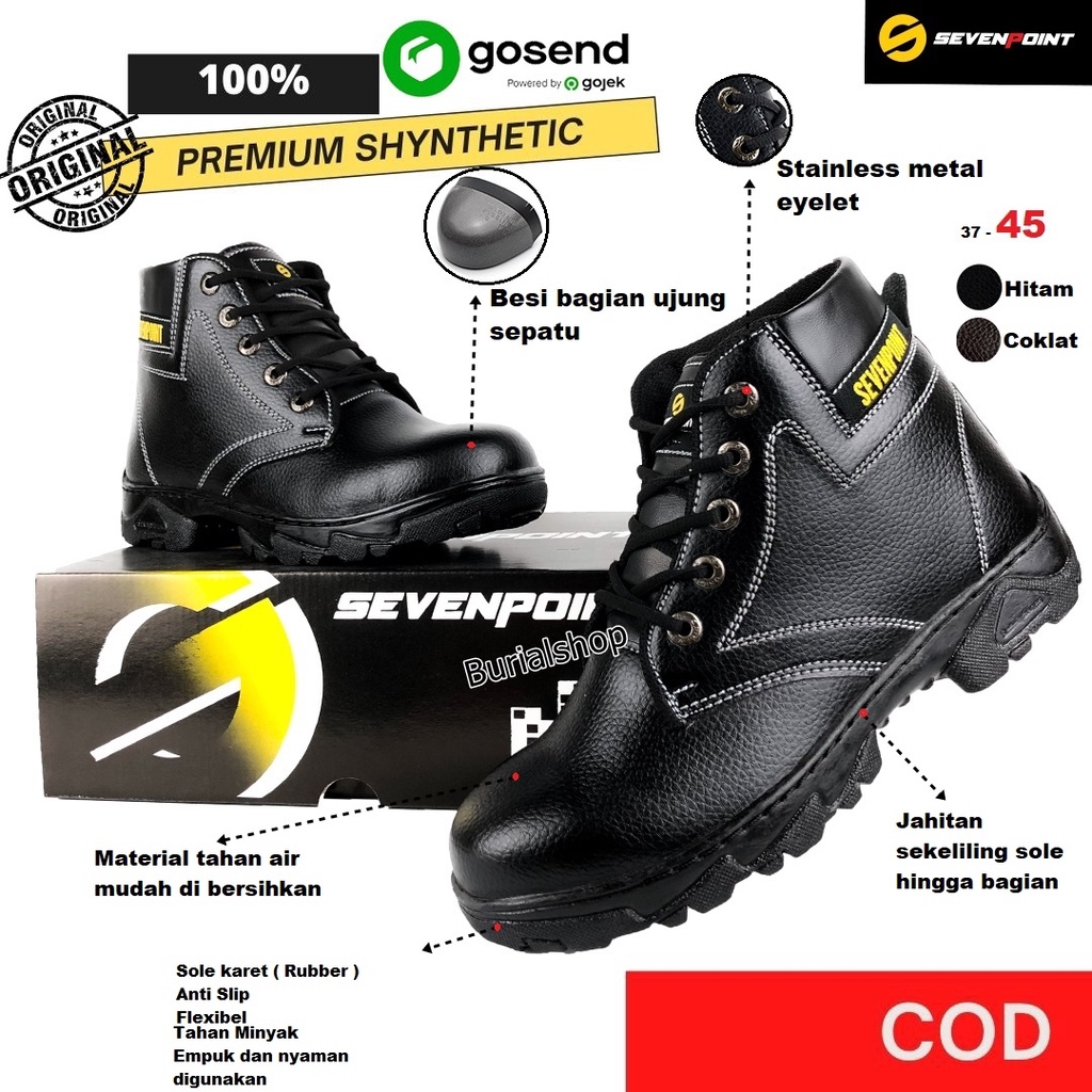 Sepatu Safety Pria Wanita Boots Original Sevenpoint Ujung Besi Proyek Lapangan Sefty Septy Septi Shoes BS 07