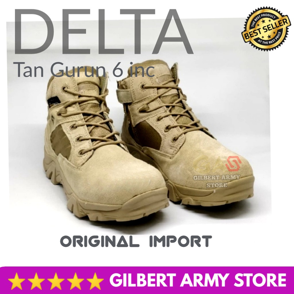 Sepatu DElta Tan Gurun Coklat Pendek 6inc Ori Impor Tactical Boots Army Murah Gilbert army Store