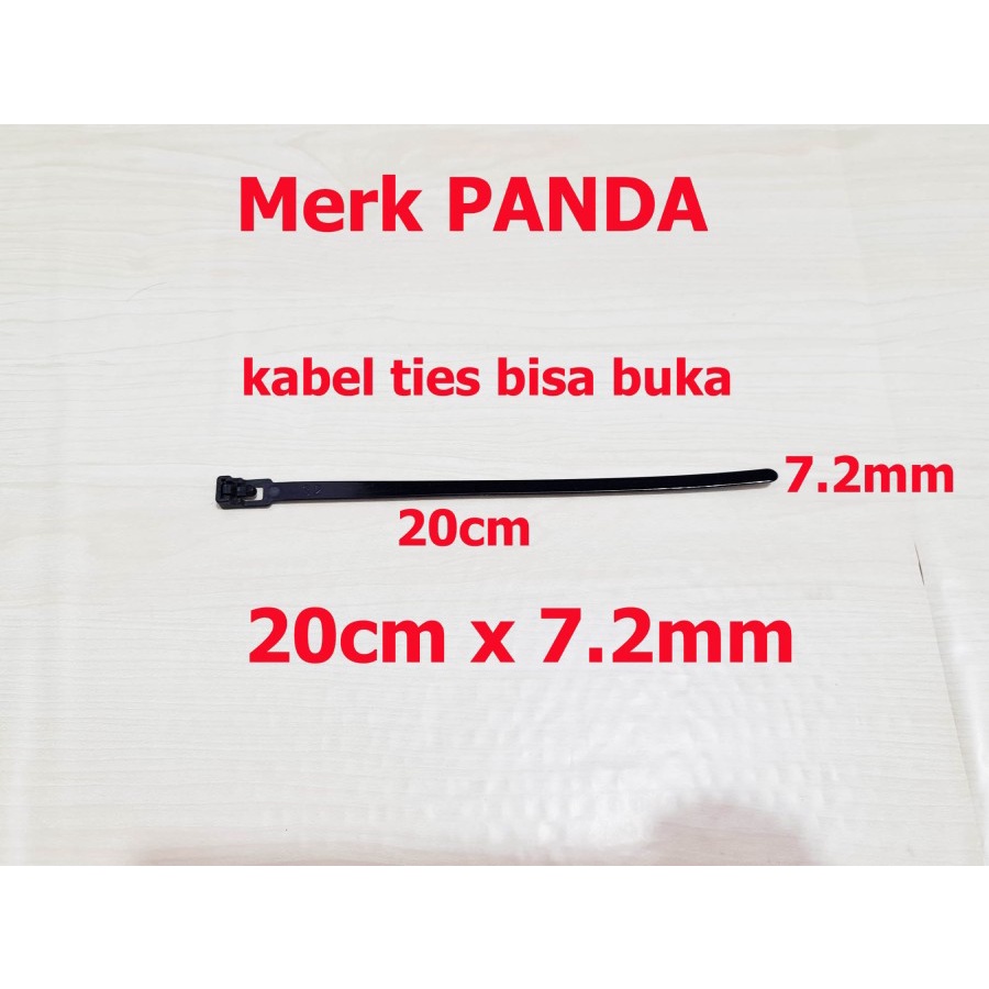 Kabel Ties Bisa Buka PANDA 10cm - 15cm - 20cm -25cm -30cm - 40cm lebar 7.2mm HITAM - Reusable Cable Ties
