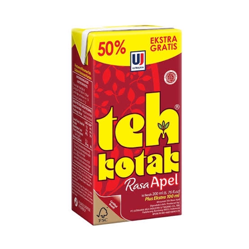 

Teh Kotak Rasa Apel 200ml + 100ml 1 dus isi 24