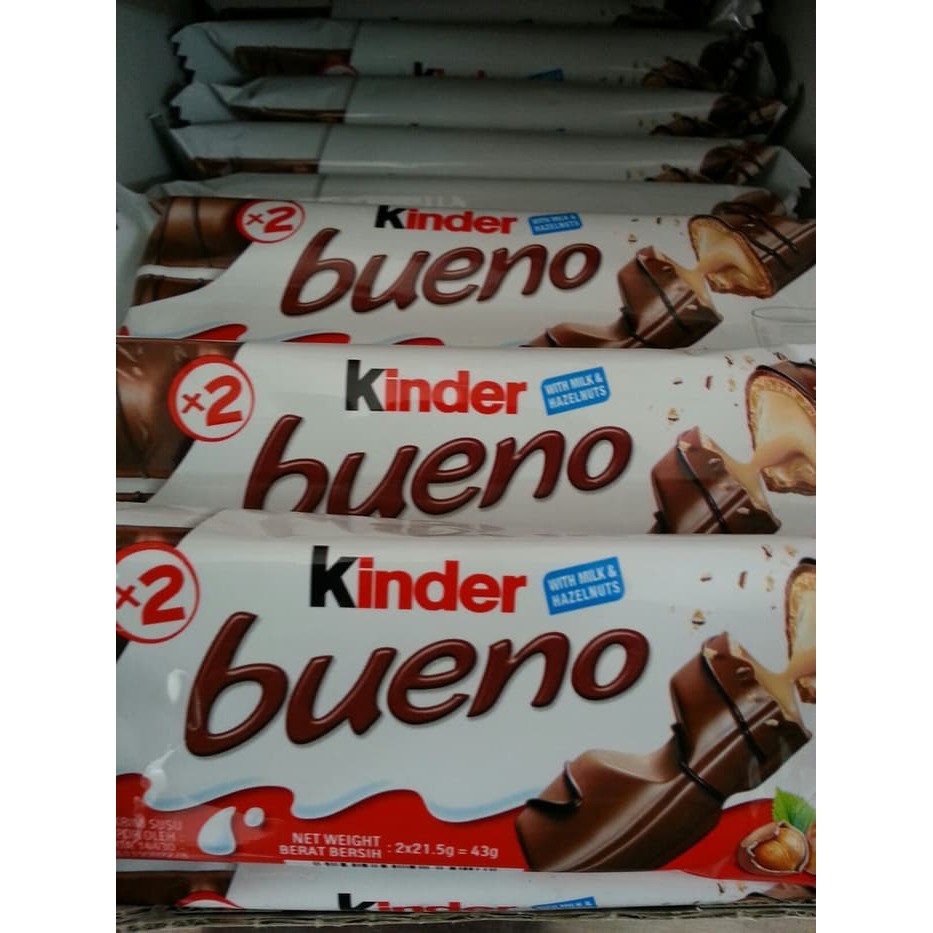 

Biskuit Cokelat Coklat KINDER Bueno Milk & Hazelnuts 43 gram isi 2 bar