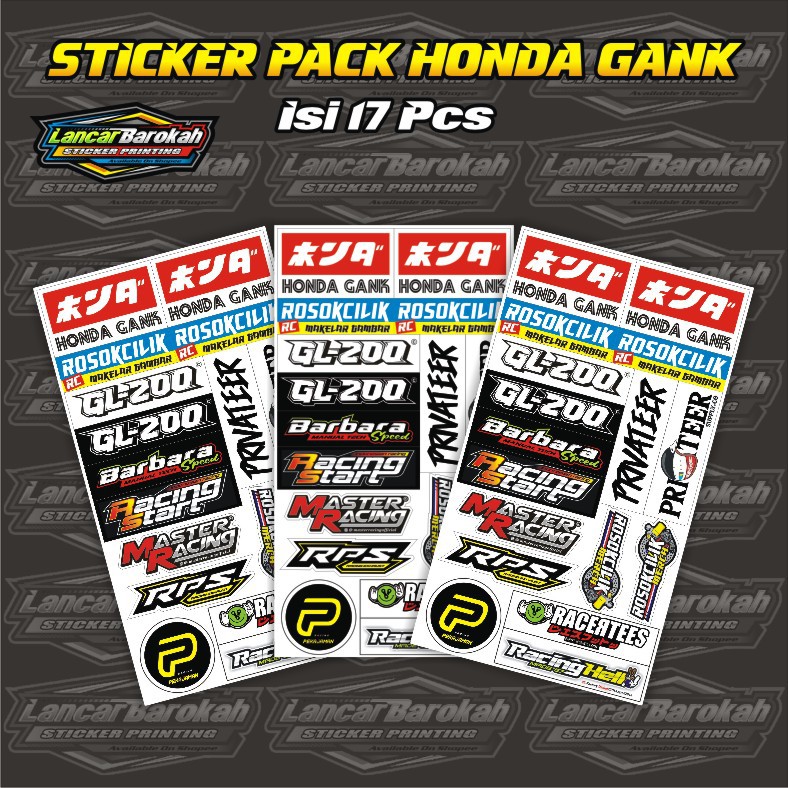 STICKER PACK HONDA GANK, ROSOK CILIK, GL 200, PRIVATEER, BARBARA, RPS, PEKAJAMAN, MASTER RACING