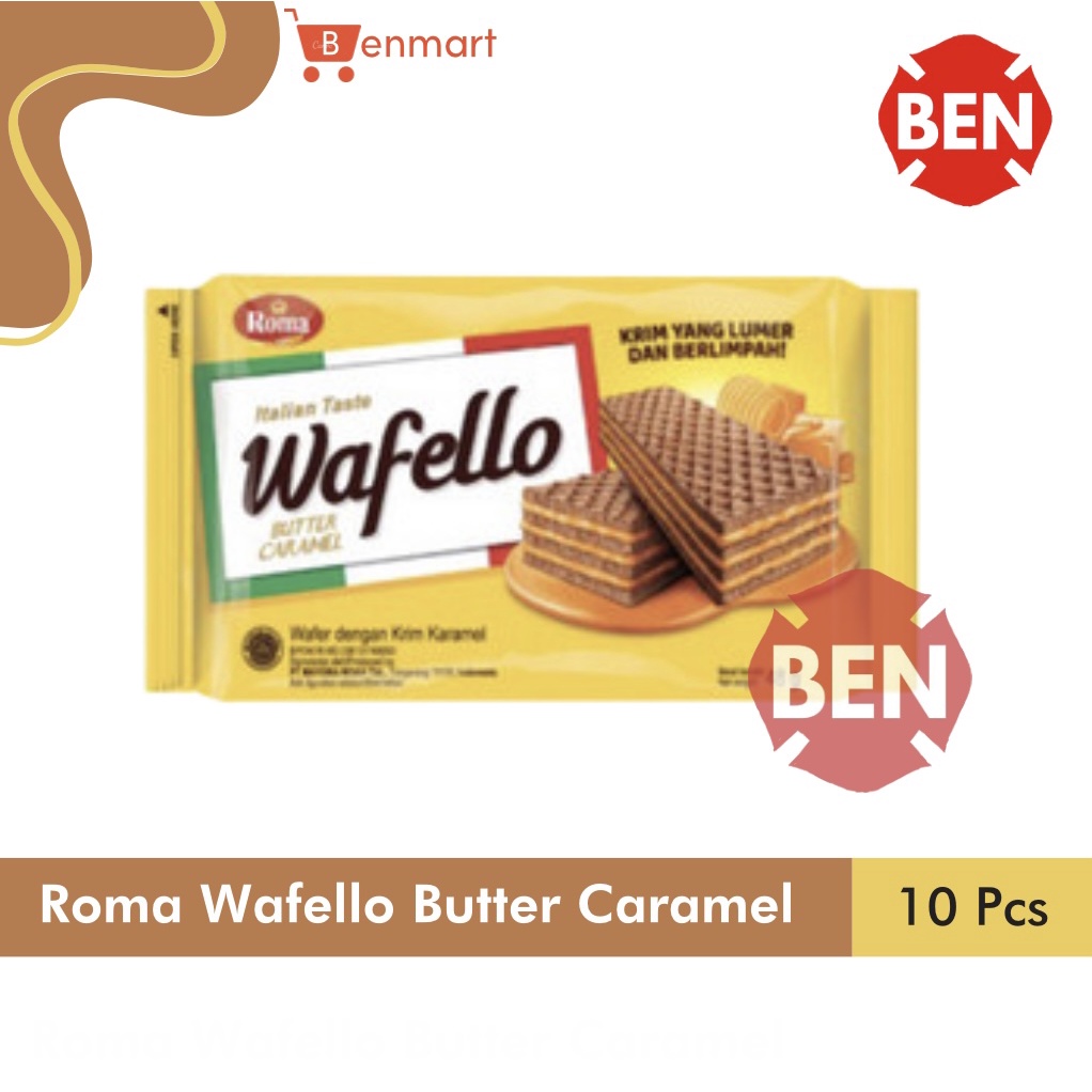 

Roma Wafello Butter Caramel 1 Renceng 10 Pcs 37,5g 37,5gr 37,5 g gr - Wafer Krim Karamel Kuning Pak
