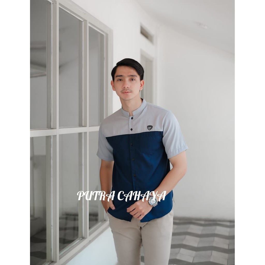 Baju Koko Kurta Dewasa Lengan Pendek Material Catton Adem Serap Keringat terbaru koko pakistan-ABU NAVY