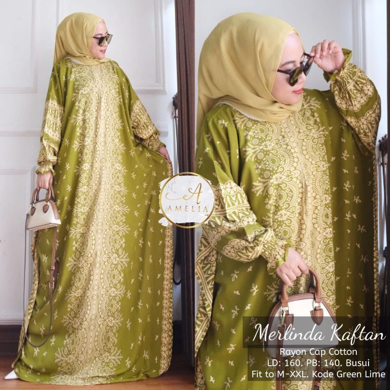 Merlinda Kaftan Size Jumbo XXXXL - Kaftan Batik Motif Mahkota Busui Resleting Lengan Panjang by Batik A W Dress Kaftan Kondangan