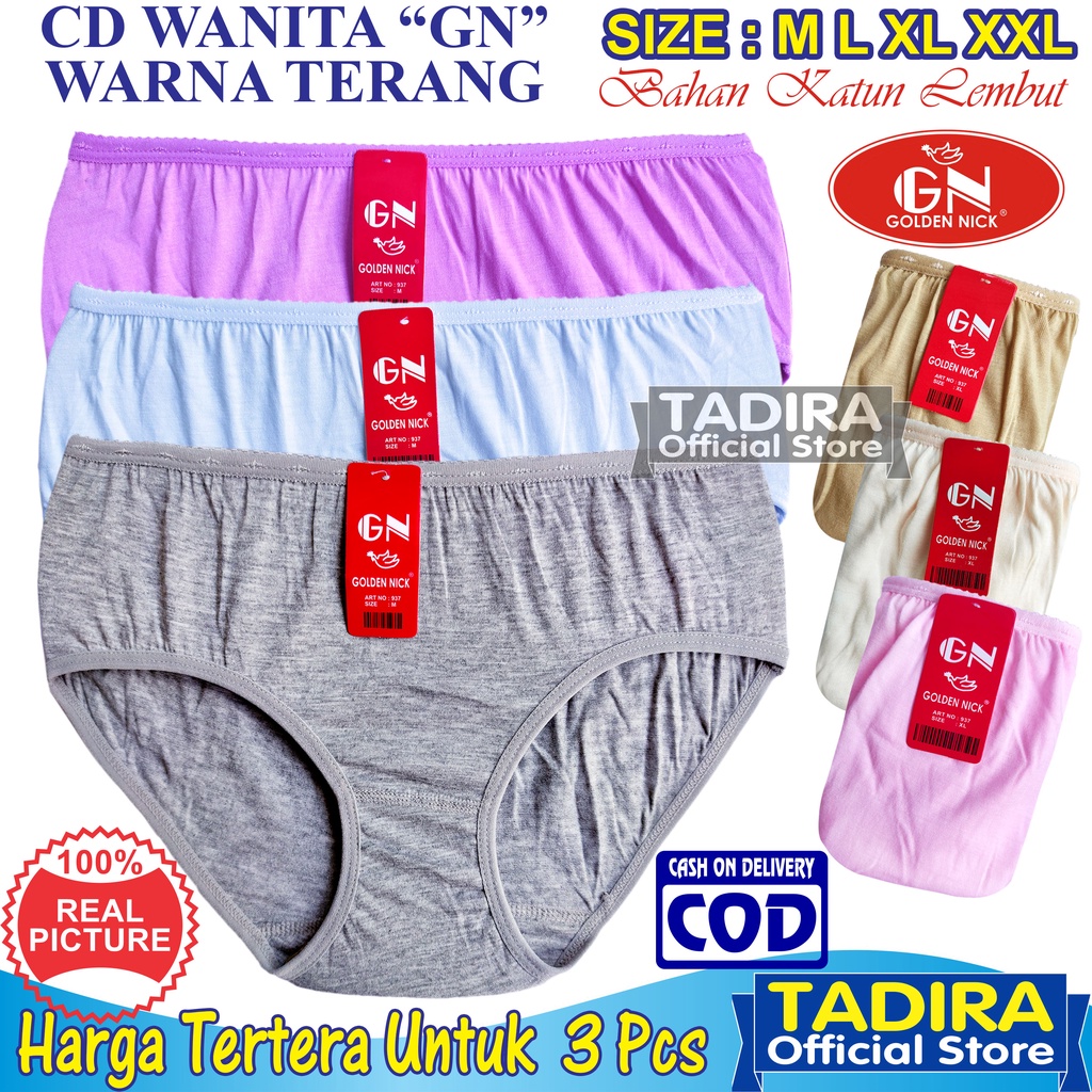 3 Pcs Celana Dalam GN_Wanita Warna Terang Bahan Katun Lembut Stretch Real Picture Kualitas Terjamin TADIRA