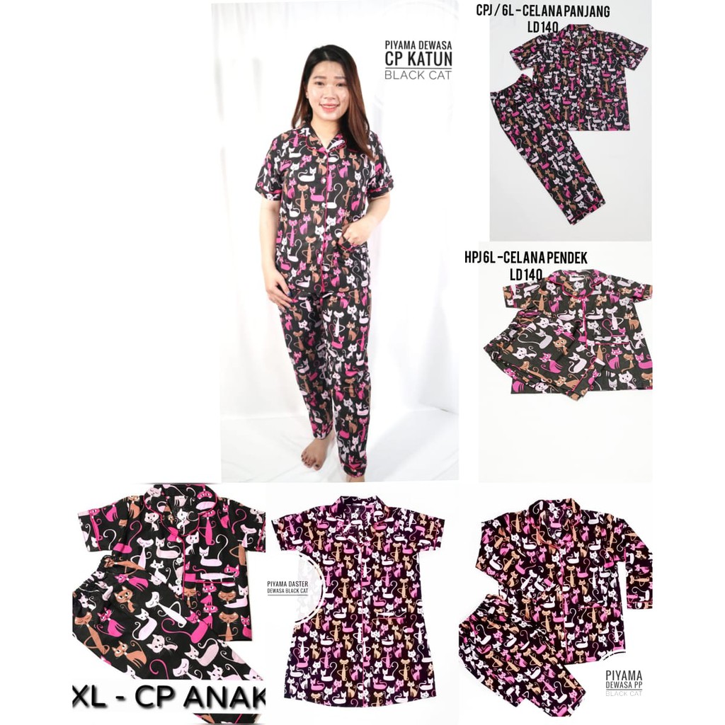 Baju tidur katun BLACK CAT bisa pasangan ibu dan anak