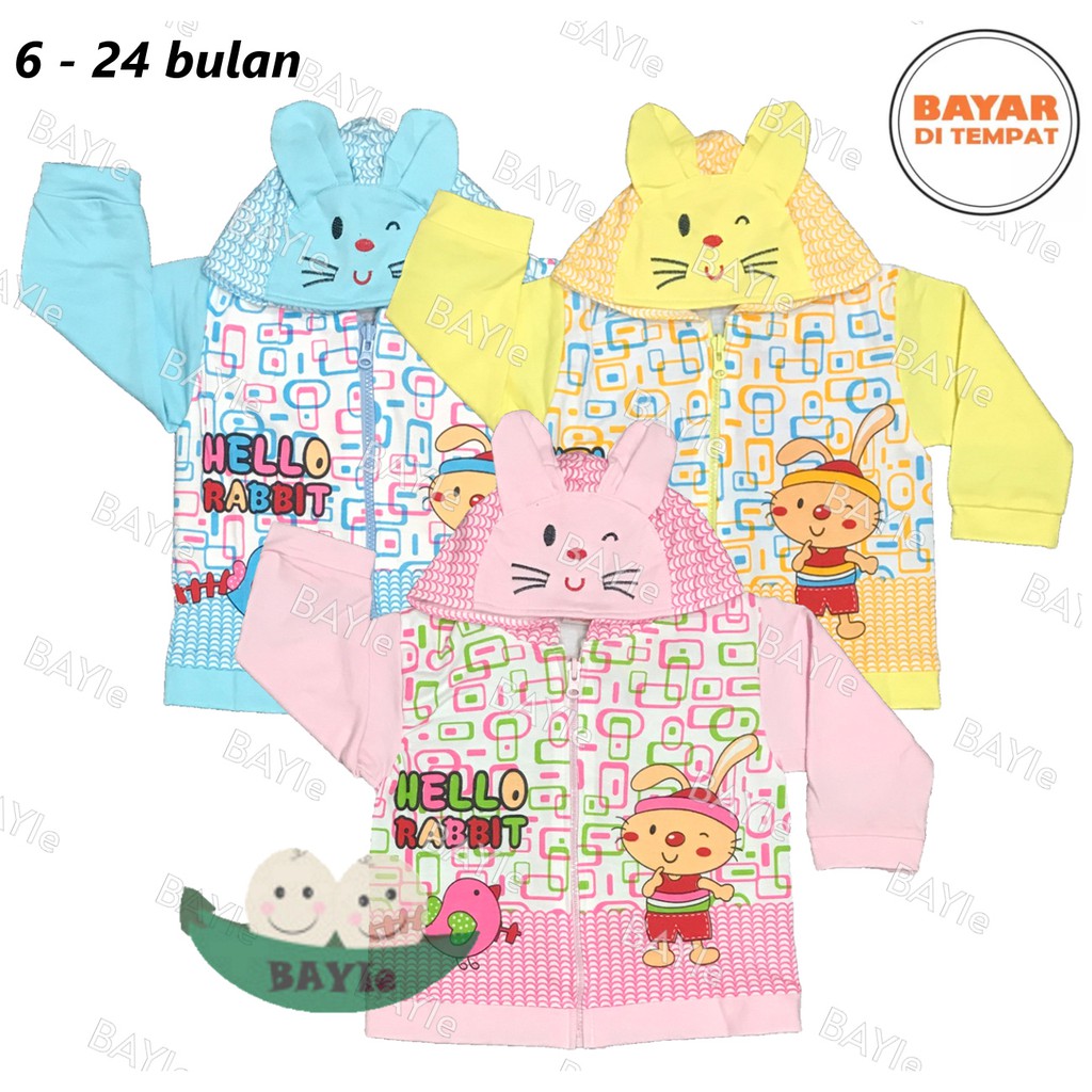 BAYIe - Jaket Bayi/Anak topi motif Rabbit LITTLE usia 6 -24 bulan /Mantel bayi/sweeter anak