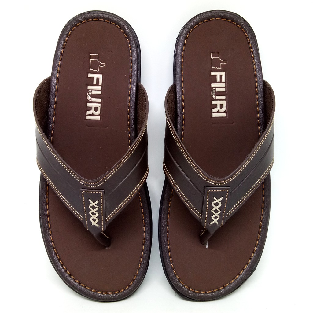 FIURI - Sandal Japit Coklat - Sandal Pria - Sandal Casual - Sandal Pria Kulit - Sandal Pria Dewasa