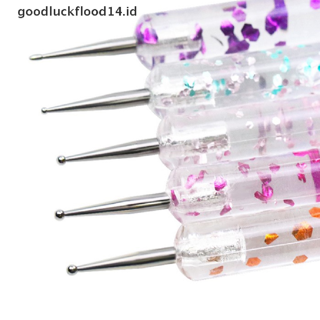 [OOID] 5Pcs 2 Way Nail Art Dotting Painting Pen Manicure Nail Glitter Tools Dotting Pen ID