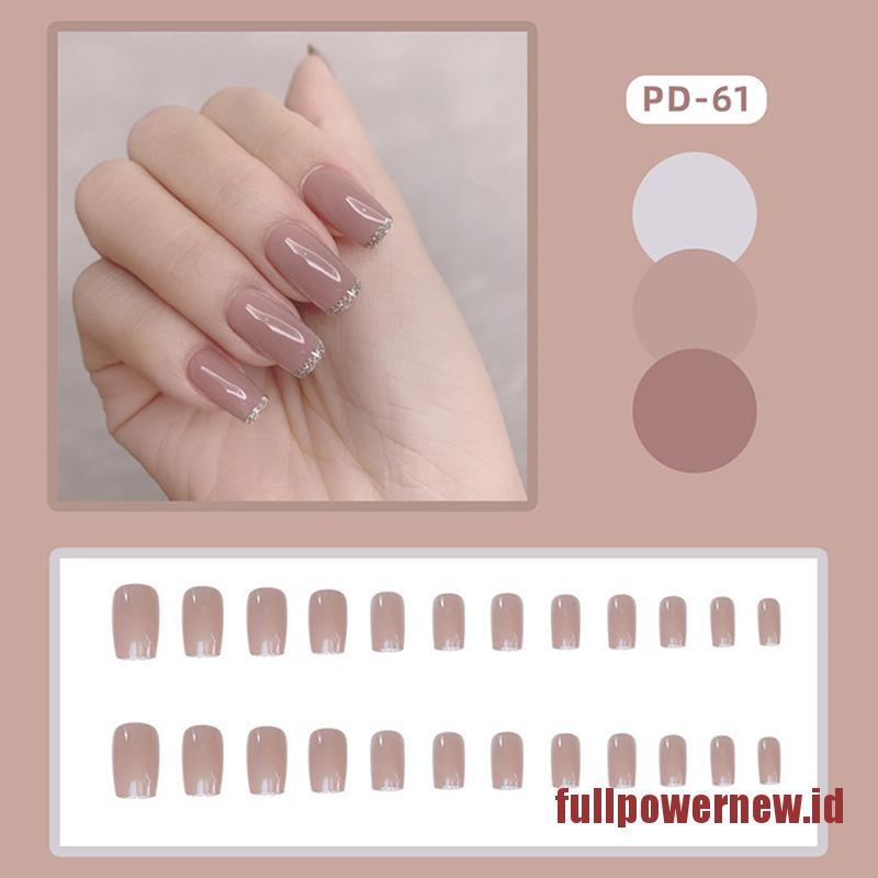 【COD】24pcs/Set Detachable Long Coffin Fake Nails Fenyin French Style Full False Nails