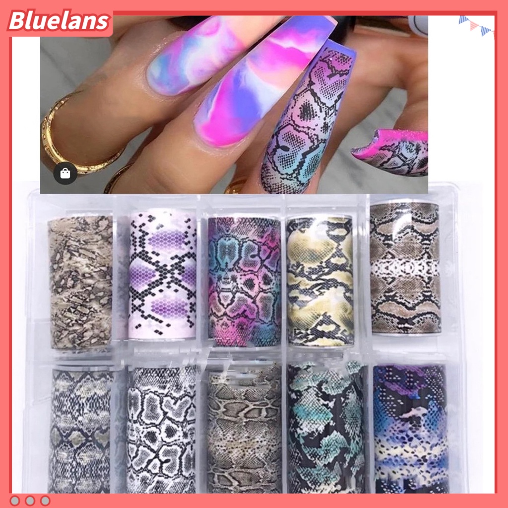 Bluelans 10 Rol / Kotak Stiker Kuku Motif Print Warna-Warni Bahan PVC Untuk Aksesoris Manicure Wanita