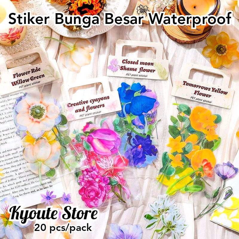 

20 pcs Big Sticker Pressed Flower Bunga Aesthetic Waterproof Dekorasi Scrapbook Journal Diary Planner DIY