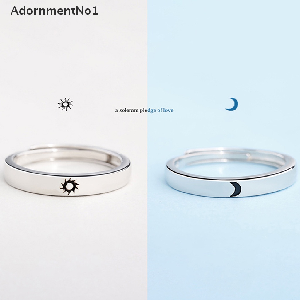 (AdornmentNo1) Cincin Terbuka Adjustable Motif Matahari + Bulan Untuk Pasangan / Pria / Wanita