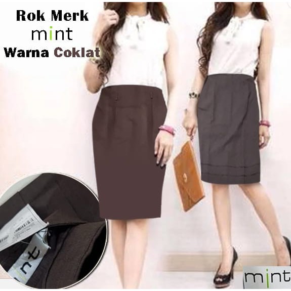 rok pendek warna coklat branded accent dan mint untuk wanita / perempuan